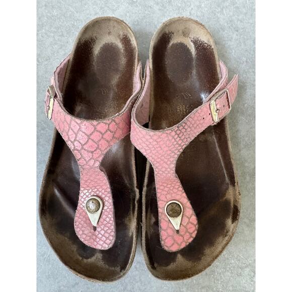 Birkenstock Shoes - Birkenstock Gizeh Pink Snakeskin Thong Sandals Size 39 EU